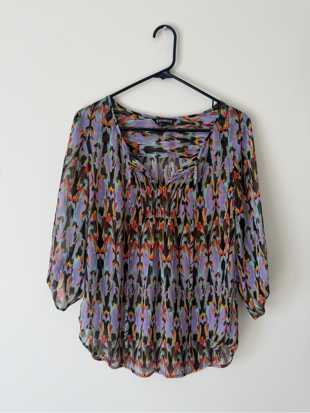 Express Women's Multi-Color Hippie Sheer Peasant Blouse Womens Medium VGC